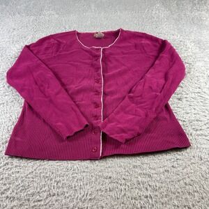 RuffHewn Womens Fuchsia Pink Ribbed Button Front Cardigan Sweater L
